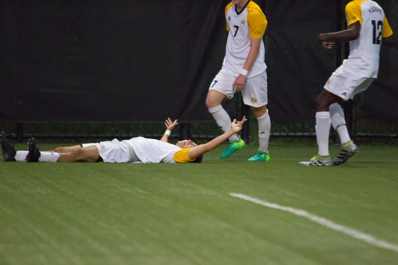 NKU players celebrate after a goal in the first half against Marshall