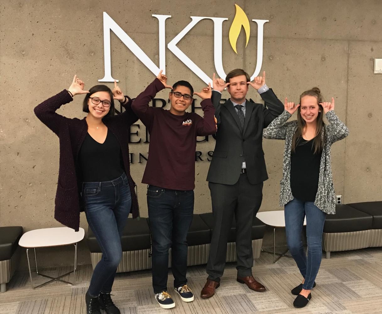 Freshman senate winners after results were announced. Left to right: Madison Jones, Roberto Amazendes, Jake Anderson and Paula Marie Gagné.