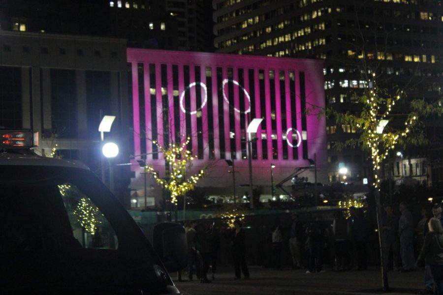 As people walked through the streets, they could view colorful displays on buildings. Some of the installations were interactive. 