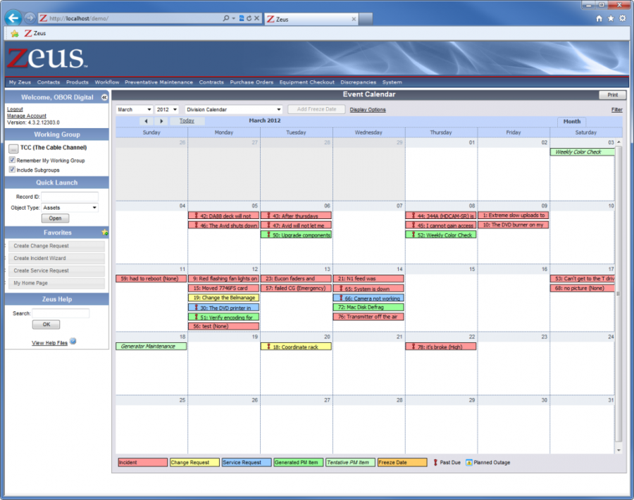 Zues equipment management system reservation.