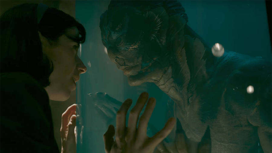 Elisa Esposito (Sallie Hawkins) and the Amphibious Man (Doug Jones) meet for the first time.