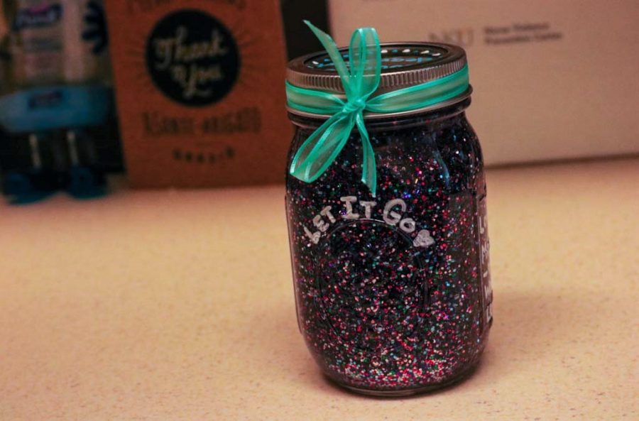 One of the crafts part of Norse Violence Prevention Center's self-care series is a "tranquility jar," which student coordinator Allison Kumar called her favorite.