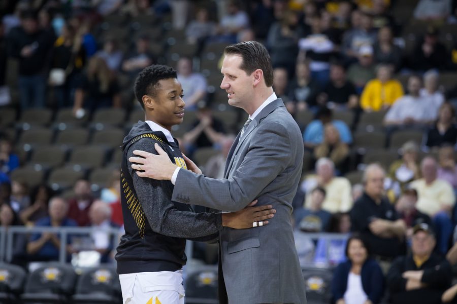 Lavone Holland II (30) shakes hands with Head Coach John Brannen on senior night before the game against Youngstown State.