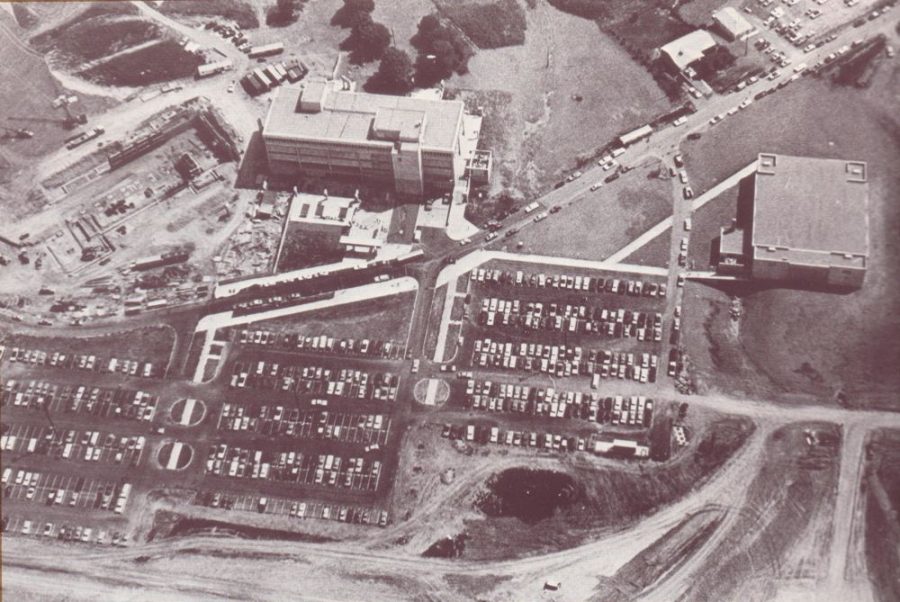 An aerial view of campus in 1971.