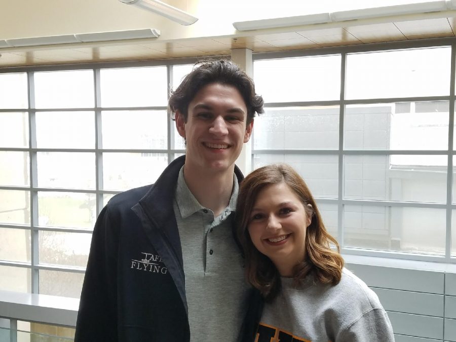 Matt Frey and Hannah Edelen at the SGA election results announcement in the Student Union March 30.