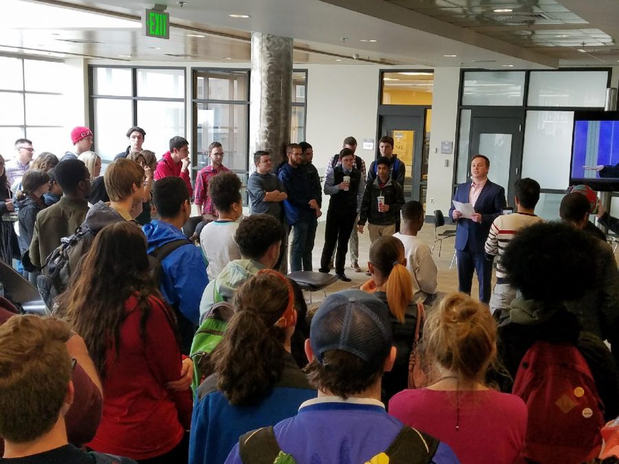 Chief Justice and election commissioner Hunter Poindexter announces results outside SGA offices March 30.