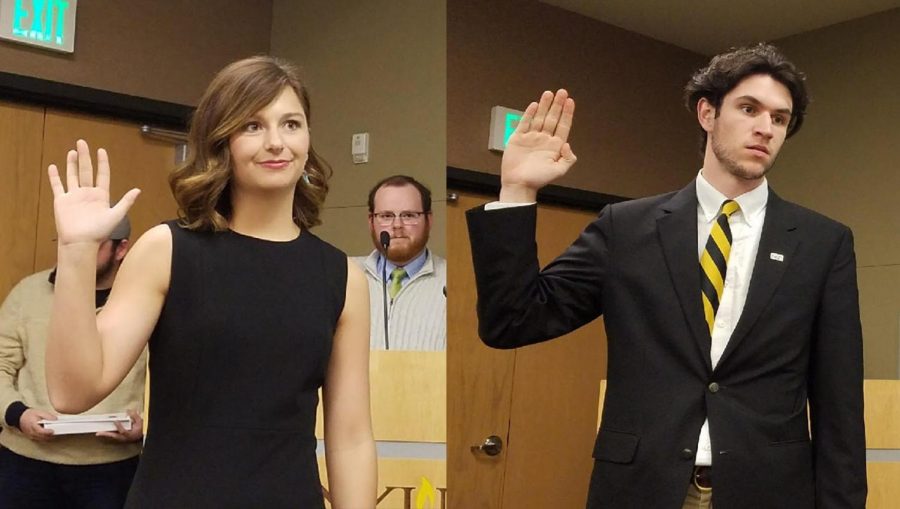 Hannah Edelen and Matt Frey are sworn-in as student body president and vice president on April 16.