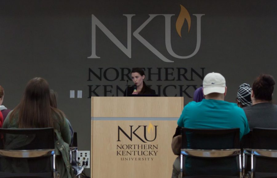 Denhollander visited campus Tuesday to speak as part of Take Back the Night.