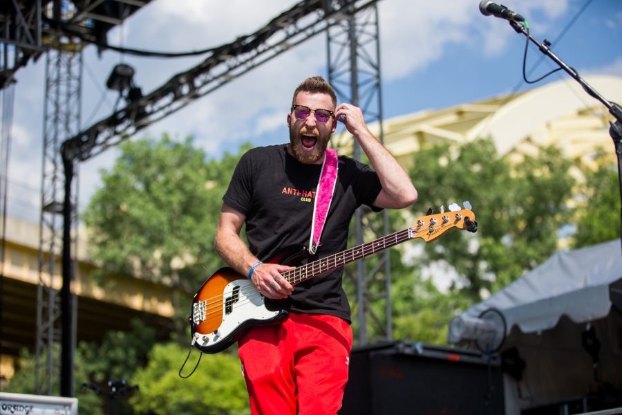 William Hehir of MisterWives screams during their performance at Bunbury Music Festival. 