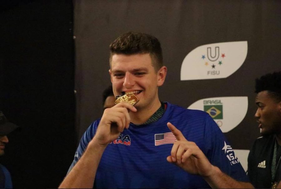 NKU men's basketball forward Drew McDonald takes the gold at the FISU America Games tournament in Sao Paulo, Brazil.