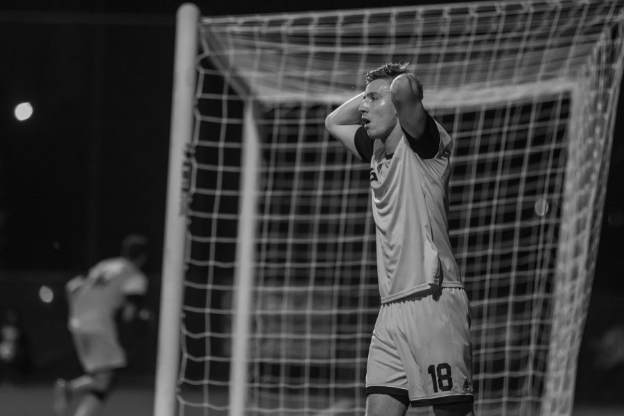 Calvin Murphy (18) reacts to his missed shot in the 87th minute that could have tied the game for the Norse.