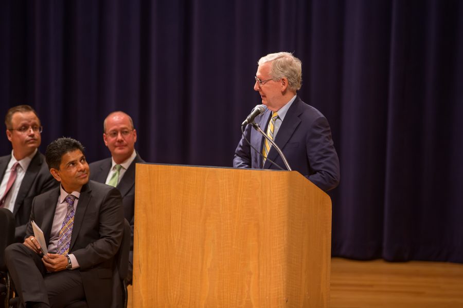 Senate Majority Leader Mitch McConnell (R-KY) speaks at Greaves Concert Hall, Aug. 27, 2018.