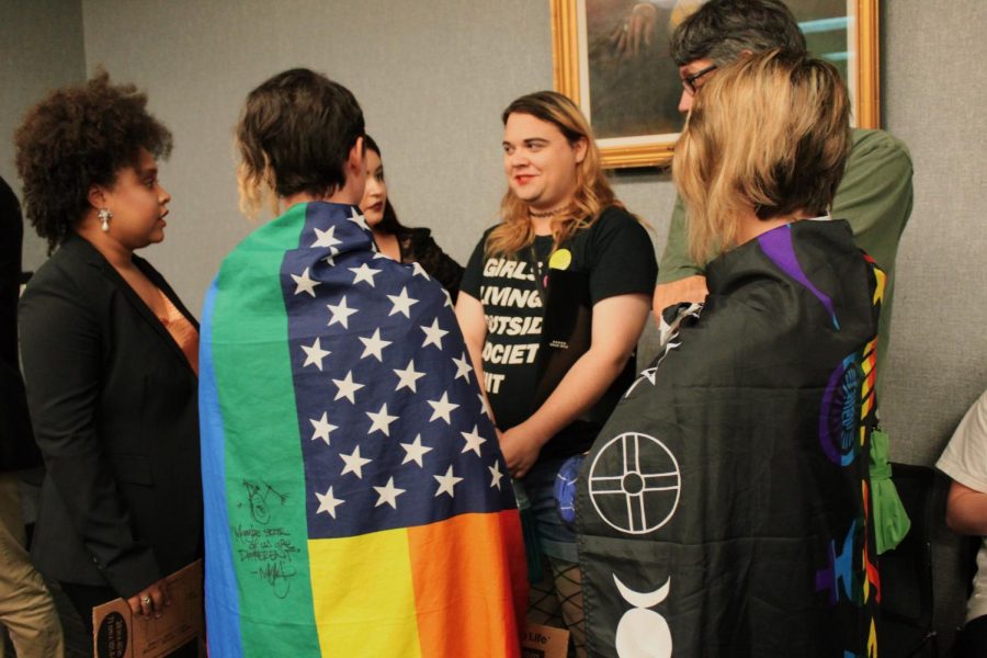 Students, campus LGBTQ group representatives protested a Student Government Association judicial appointment at SGAs Sept. 17 meeting.