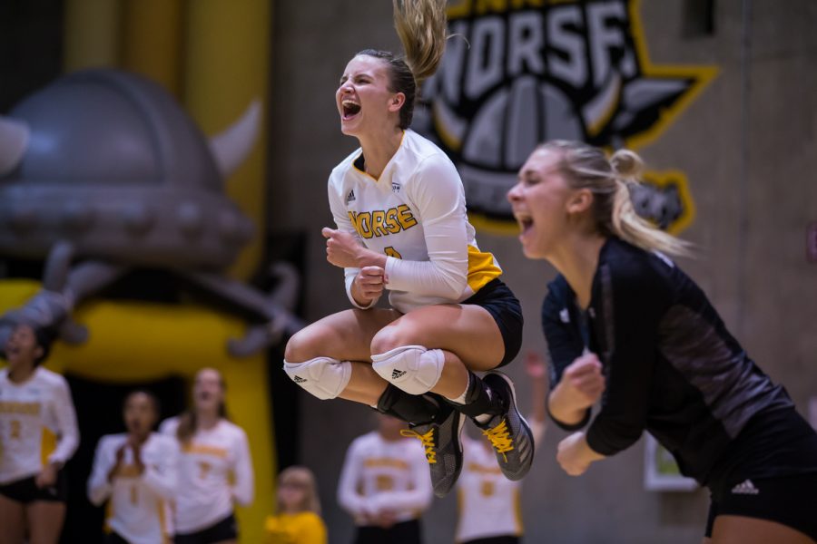 Haley Libs (4) celebrates after a Norse point during the game against Green Bay.
