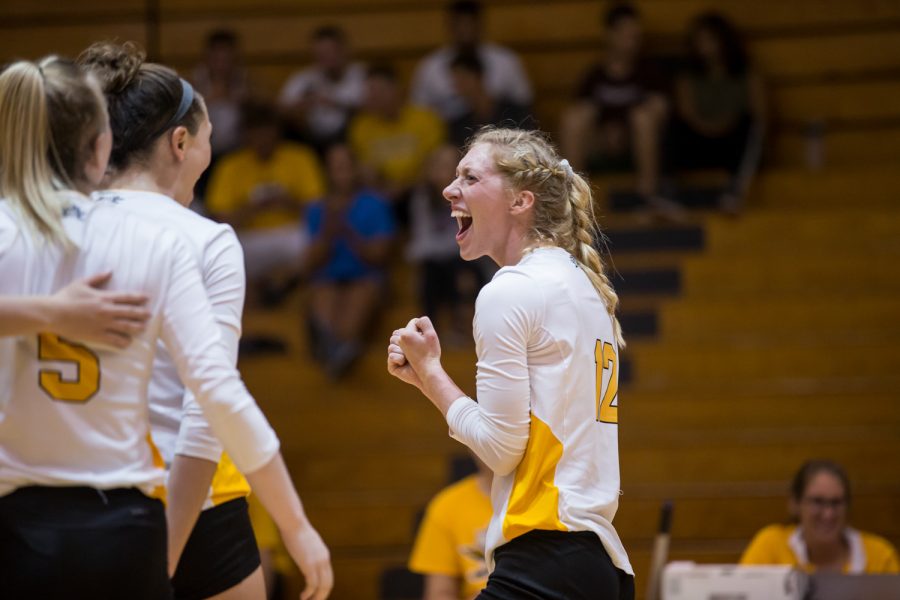 Laura Crawford (12) cheers after a Norse point.