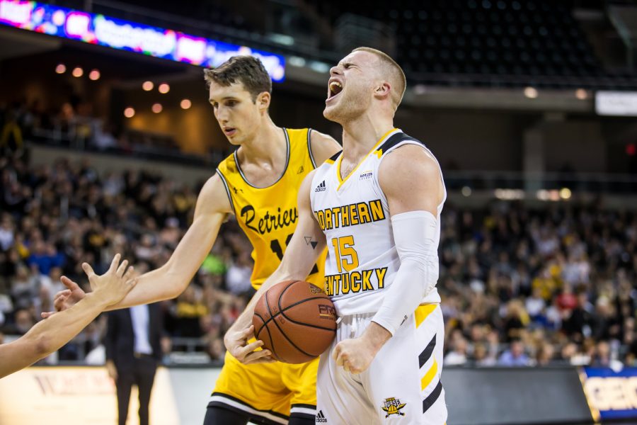 Tyler Sharpe (15) reacts after a play during the game against UMBC.