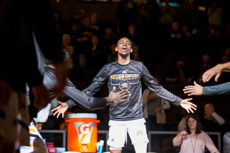 Jalen Tate (11) is introduced before the game against Wilmington. Tate lead the Norse with 17 overall points.