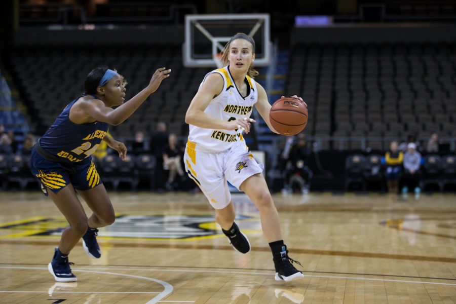 Kailey Coffey (23) drives toward the basket during the game against Alderson Broaddus. Coffey had 6 pints on the game.