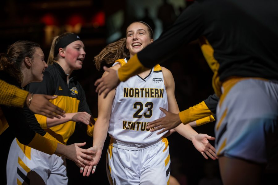 Kailey Coffey (23) is introduced prior to the game against University of Pikeville.