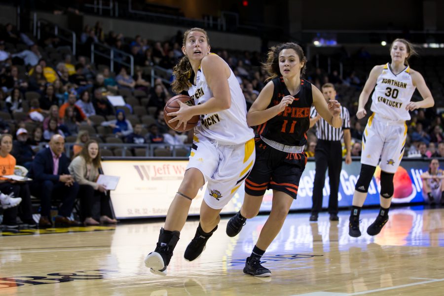 Molly Glick (24) drives toward the basket during the game against University of Pikeville.