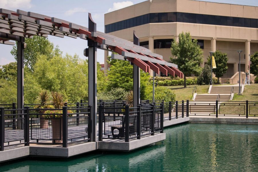 Loch Norse in front of the Haile/US Bank College of Business.