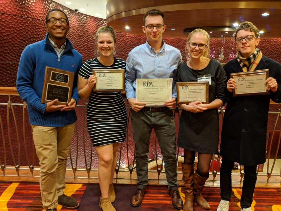 Northerner editors Josh Kelly, Nicole Browning, Sam Rosenstiel, Natalie Hamren and Kane Mitten at the Kentucky Press Association Conference and Awards, Jan. 25, 2019.