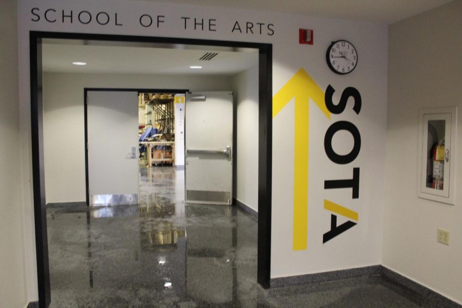 A pipe burst from the ceiling outside Greaves Concert Hall in NKU's Fine Arts building, Jan. 31, 2019.