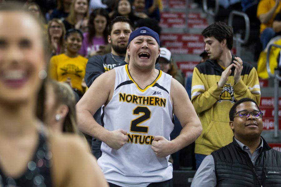 NKU students cheer after a Norse point during the game against Detroit Mercy. The Norse defeated Detroit 97-65.