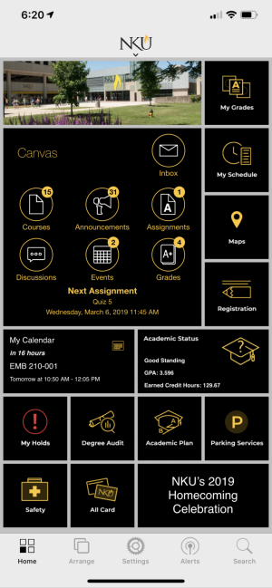 The new NKU app features a new grid-based layout that can be customized to your liking.