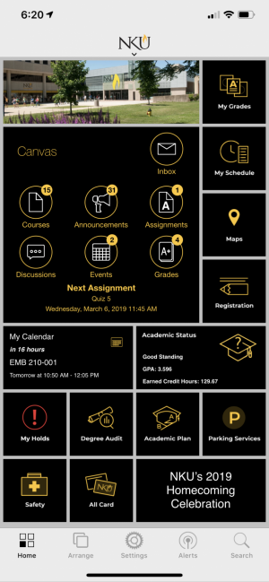 The new NKU app features a new grid-based layout that can be customized to your liking. 