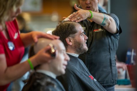 Students shave their heads to contribute to the St. Baldrick's foundation.