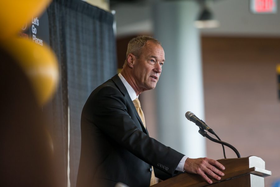 NKU+President+Ken+Bothof+gives+his+remarks+during+the+press+conference+for+the+welcoming+of+the+new+Mens+Basketball+Head+Coach+Darrin+Horn.