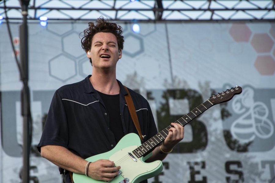 Jordan Greenwald of lovelytheband rocks out during the group's set at Bunbury Music Festival.
