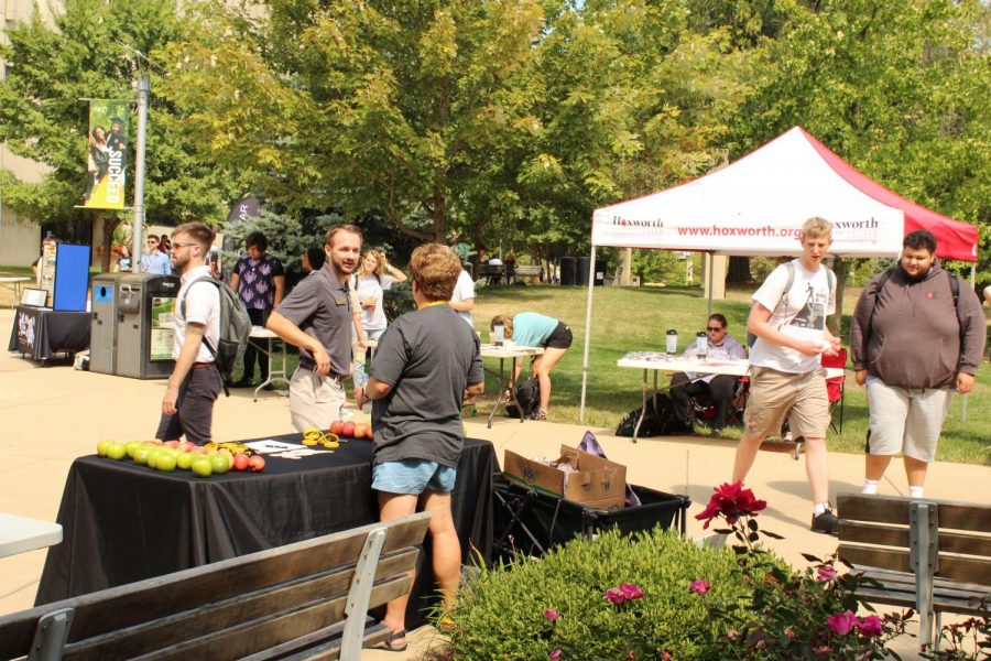 Students walk through the plaza during Fall Fest.