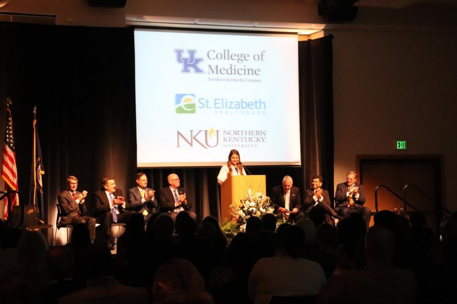 Allison Anstead speaking at the pre-ceremony event in the Student Union Ballroom.