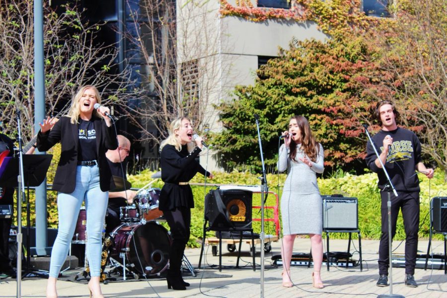 Sarah Hack, Victoria Avery, Kali Marsh and Logan Anthony perform a song from "Freaky Friday."