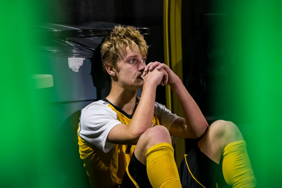 Alex Greive (7) reacts on the sideline moments after the game against Green Bay. Greive had 6 shots on the game and 1 goal. The Norse fell to Green Bay 3-2 on Saturday night.