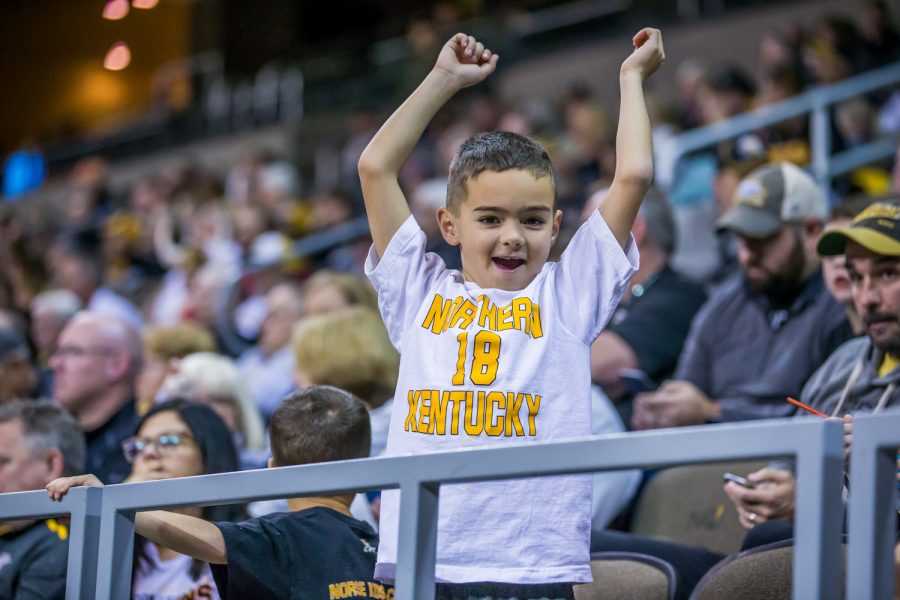 An NKU fan cheers during the game against Coppin State on Sunday Afternoon. The Norse defeated Coppin State 82-70.