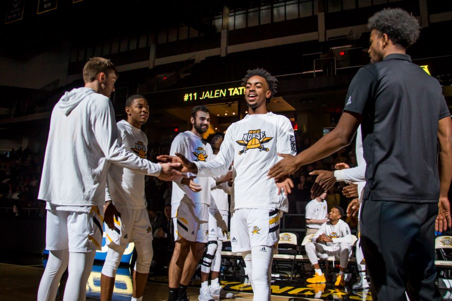 Jalen Tate (11) is introduced before the game against UC Clermont. The Norse defeated UC Clermont 55-105.