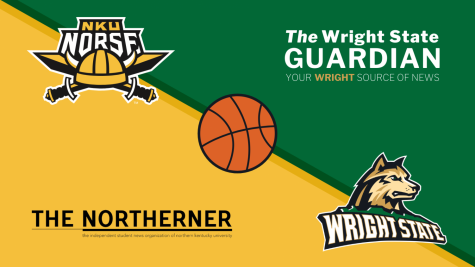 Graphic with The Northerner logo, NKU Norse logo, The Wright State Guardian logo and Wright State athletics logo in all four corners.