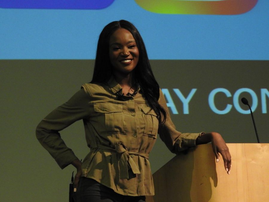 Deshauna Barber listens to an audience question.