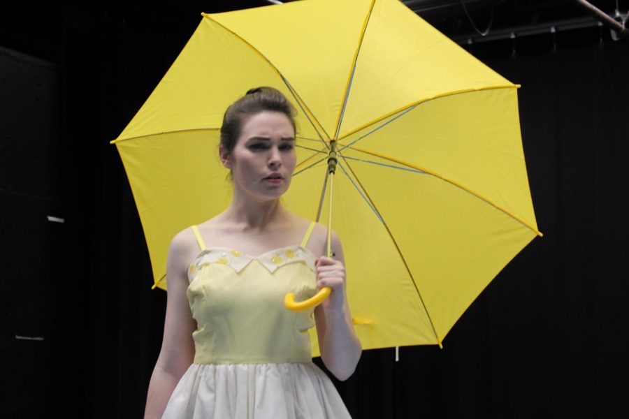 A rehearsal of Eurydice. Costume design by Emmy Kaeppner, props design by Kristen Craven