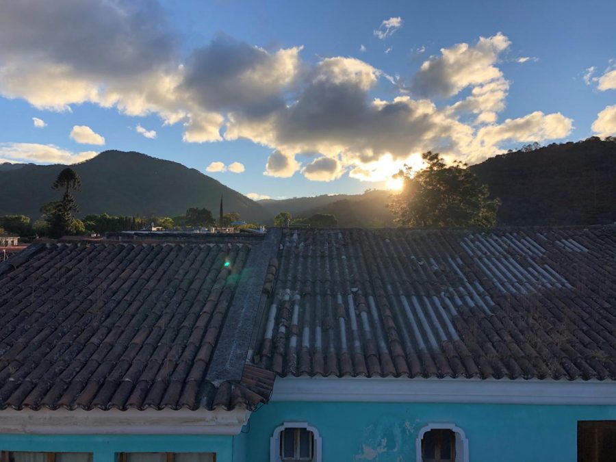 A rooftop view from their hotel in Antigua, Guatemala.