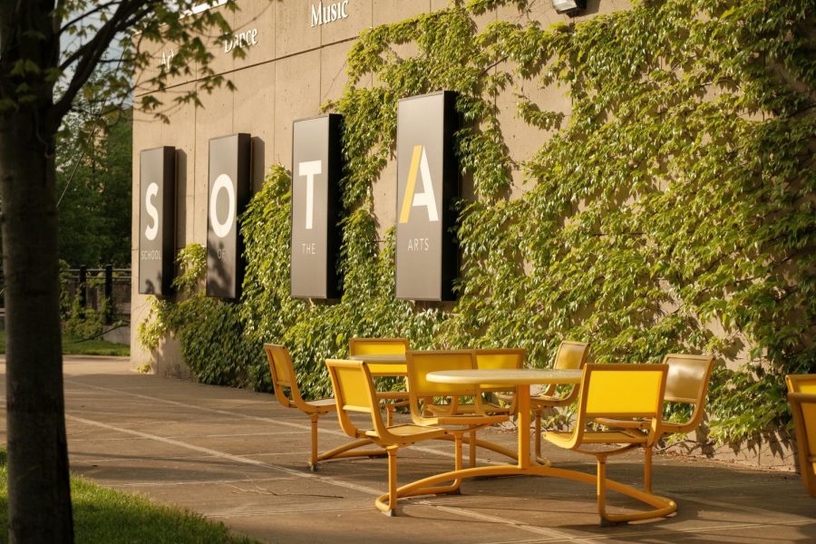 An empty sitting area outside SOTA.