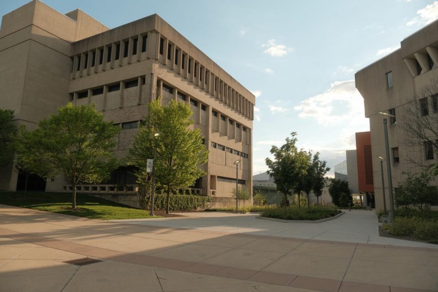 The walk path between Nunn Hall  and Founders Hall.