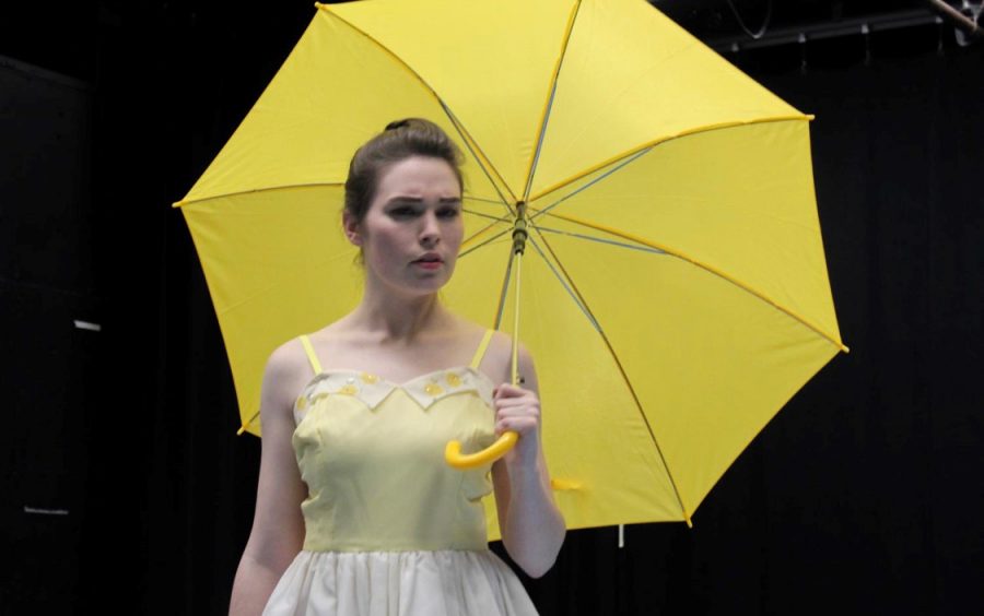 A rehearsal of Eurydice. Costume design by Emmy Kaeppner, props designed by Kristin Craven.