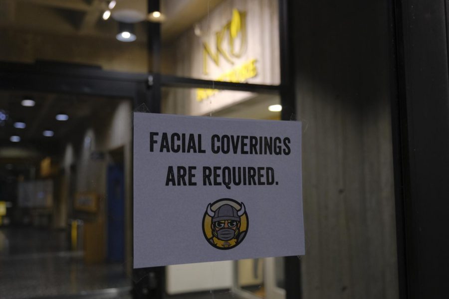 Facial coverings are required on campus as part of the 'Norse Nine.'