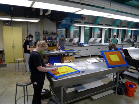 Students work in Lecturer Randel Plowman's Printmaking class.