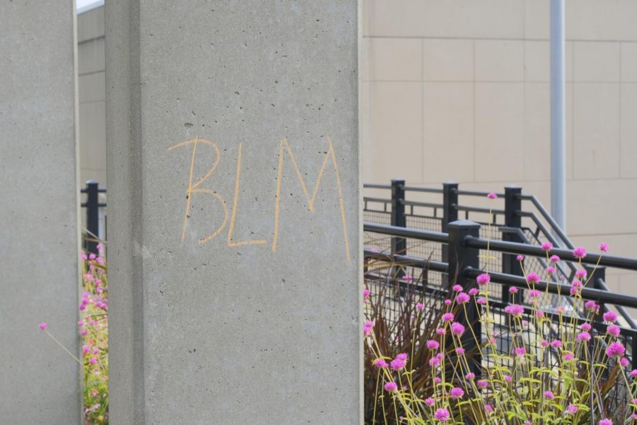 Chalk writing leftover from a protest against the Breonna Taylor court decision. 