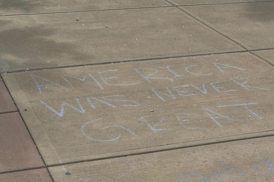 Chalk writings leftover from a protest against the Breonna Taylor court decision. 